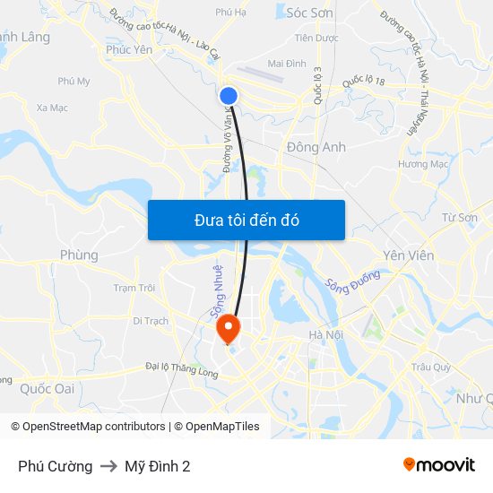 Phú Cường to Mỹ Đình 2 map