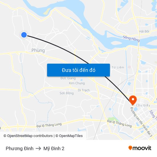 Phương Đình to Mỹ Đình 2 map