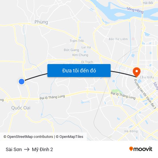 Sài Sơn to Mỹ Đình 2 map