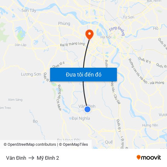 Vân Đình to Mỹ Đình 2 map