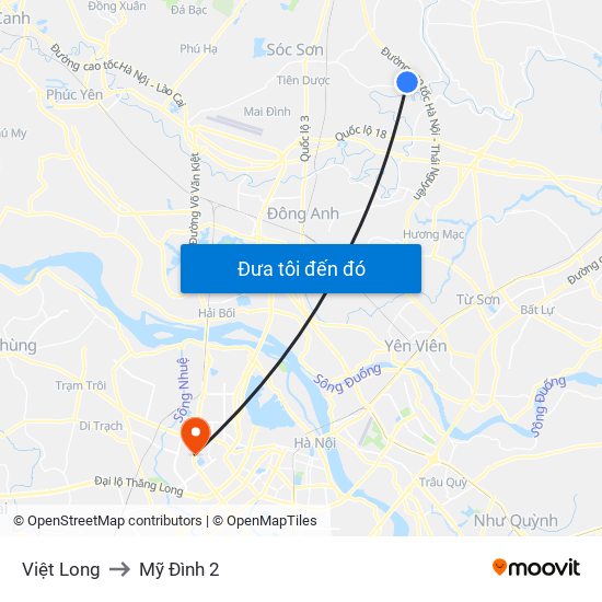 Việt Long to Mỹ Đình 2 map