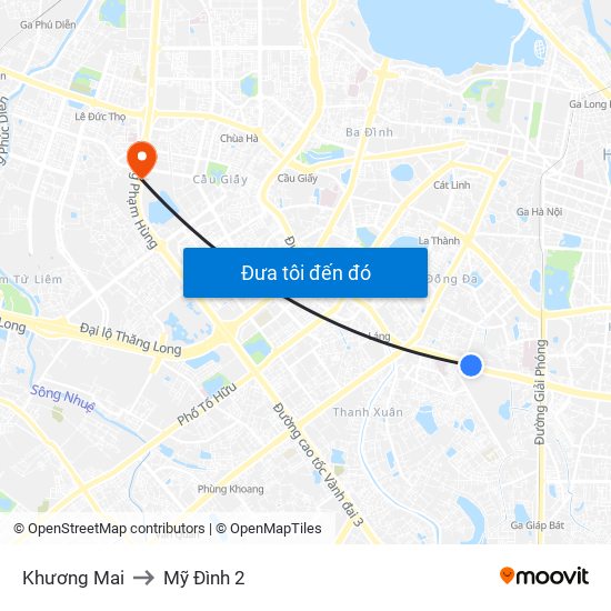 Khương Mai to Mỹ Đình 2 map