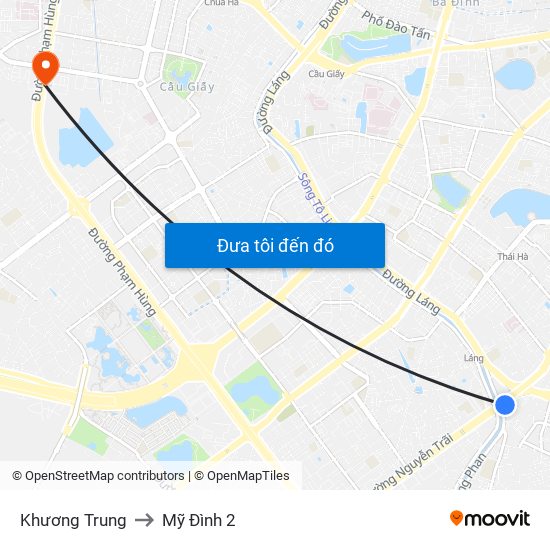Khương Trung to Mỹ Đình 2 map