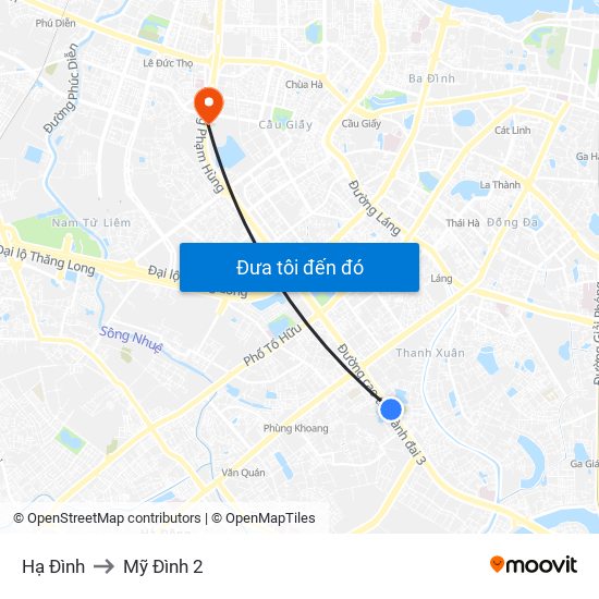Hạ Đình to Mỹ Đình 2 map