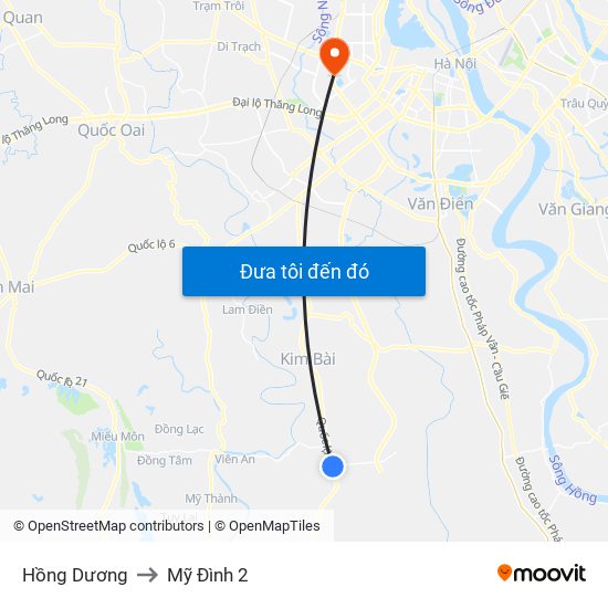 Hồng Dương to Mỹ Đình 2 map