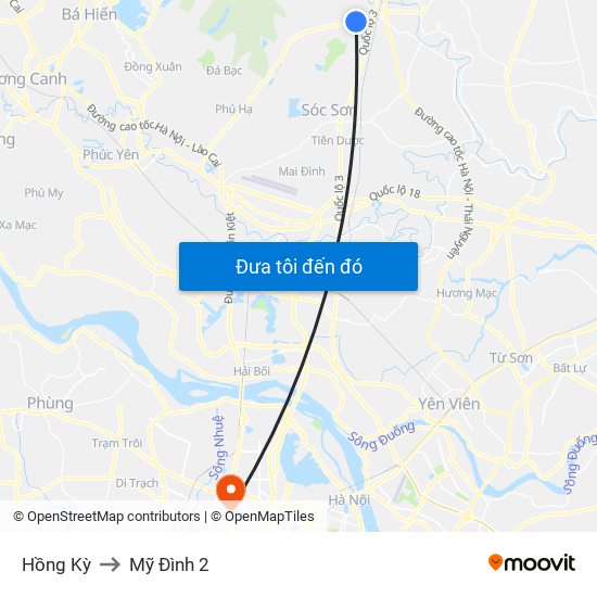 Hồng Kỳ to Mỹ Đình 2 map