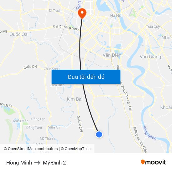 Hồng Minh to Mỹ Đình 2 map