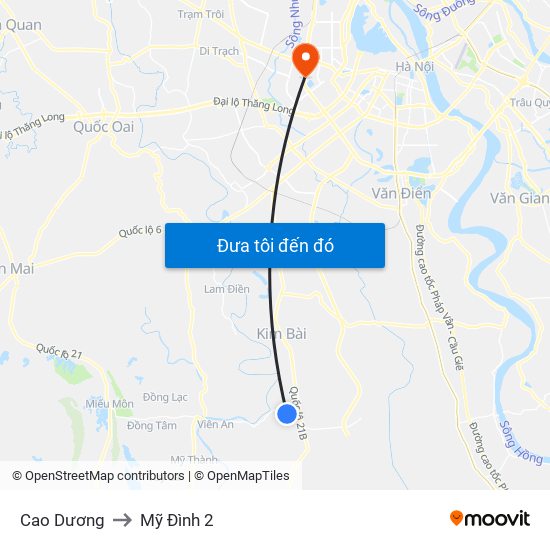 Cao Dương to Mỹ Đình 2 map