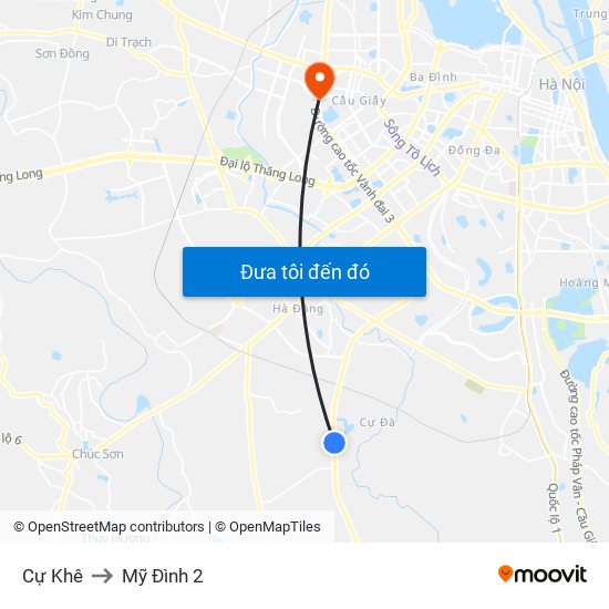 Cự Khê to Mỹ Đình 2 map