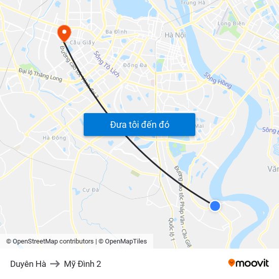 Duyên Hà to Mỹ Đình 2 map