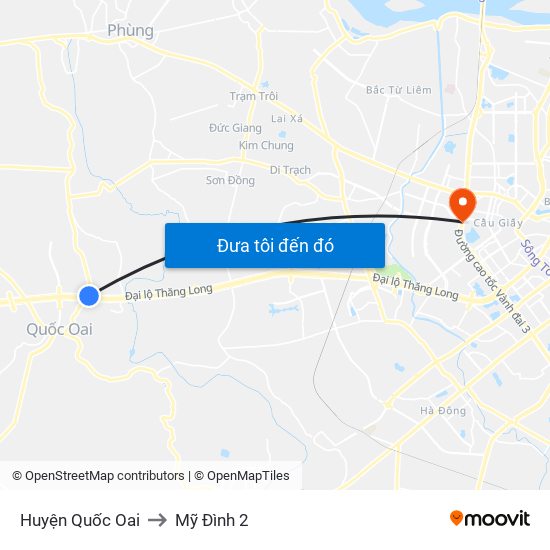 Huyện Quốc Oai to Mỹ Đình 2 map