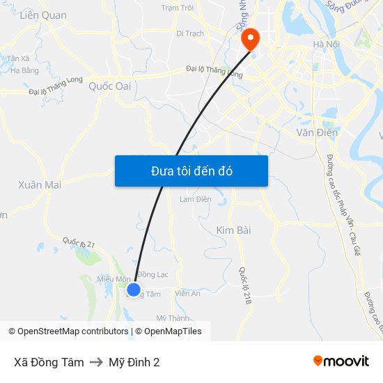 Xã Đồng Tâm to Mỹ Đình 2 map