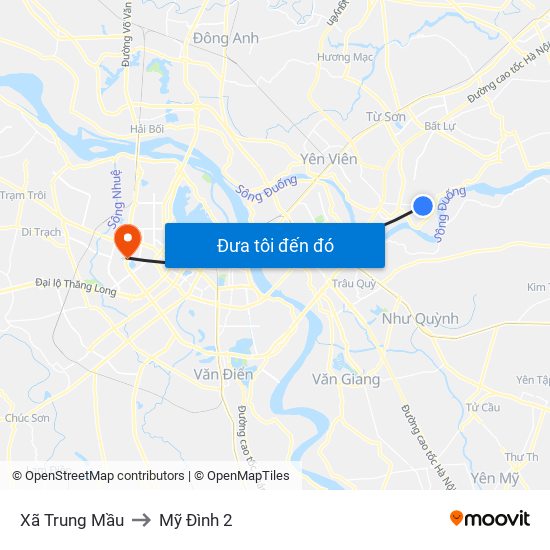 Xã Trung Mầu to Mỹ Đình 2 map