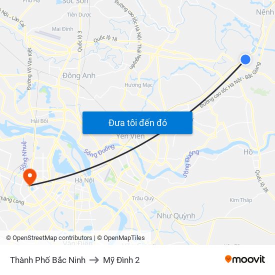 Thành Phố Bắc Ninh to Mỹ Đình 2 map