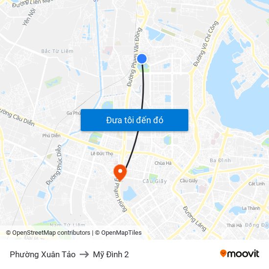 Phường Xuân Tảo to Mỹ Đình 2 map