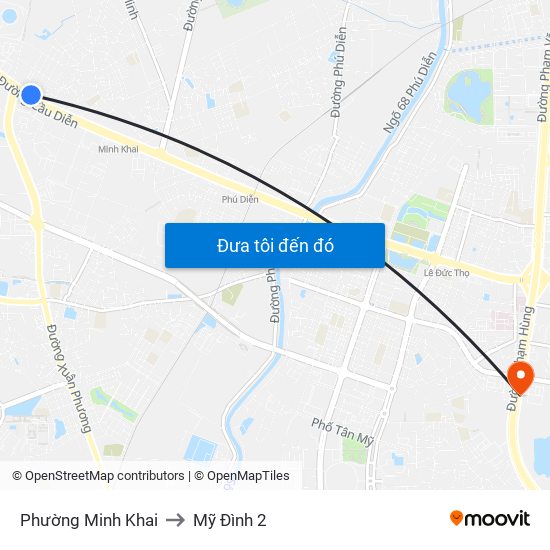 Phường Minh Khai to Mỹ Đình 2 map