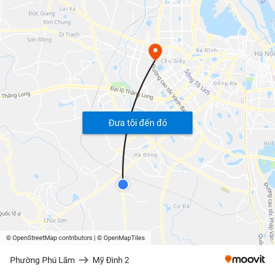 Phường Phú Lãm to Mỹ Đình 2 map