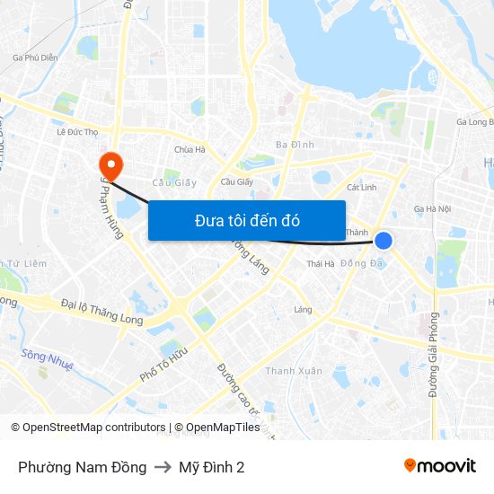 Phường Nam Đồng to Mỹ Đình 2 map