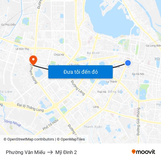 Phường Văn Miếu to Mỹ Đình 2 map