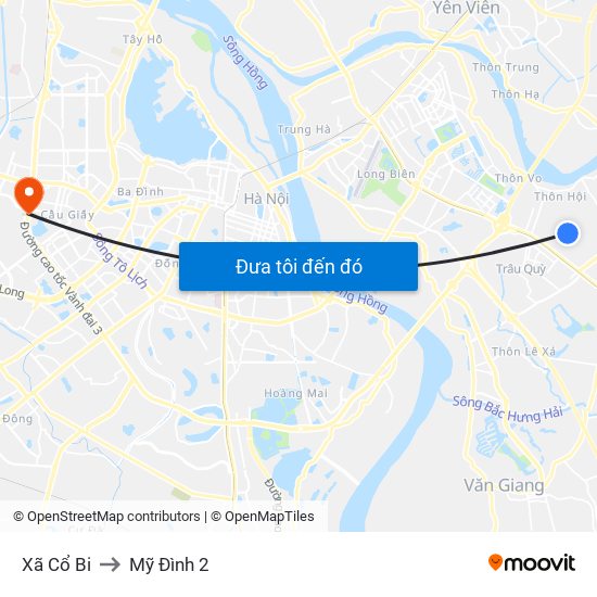 Xã Cổ Bi to Mỹ Đình 2 map