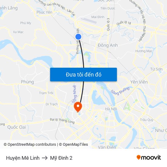 Huyện Mê Linh to Mỹ Đình 2 map