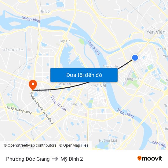 Phường Đức Giang to Mỹ Đình 2 map