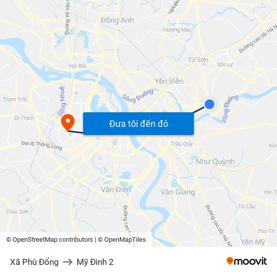 Xã Phù Đổng to Mỹ Đình 2 map