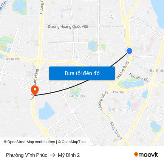 Phường Vĩnh Phúc to Mỹ Đình 2 map