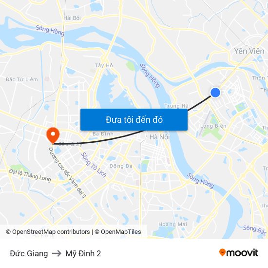 Đức Giang to Mỹ Đình 2 map