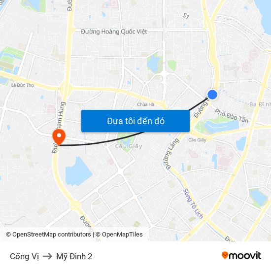 Cống Vị to Mỹ Đình 2 map