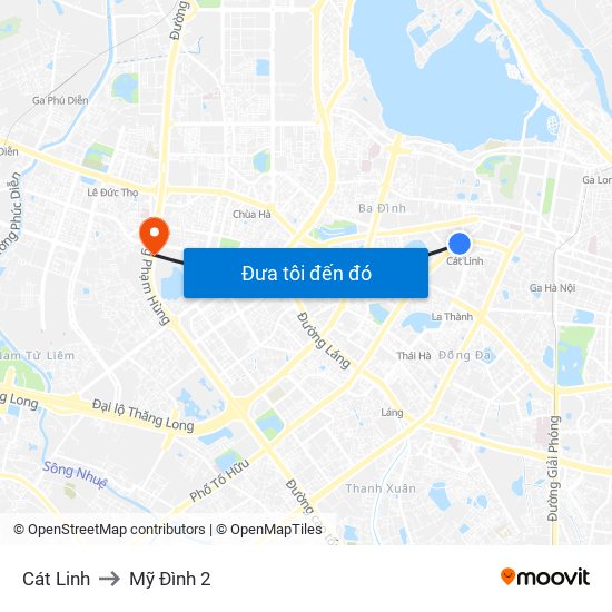 Cát Linh to Mỹ Đình 2 map