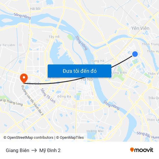 Giang Biên to Mỹ Đình 2 map