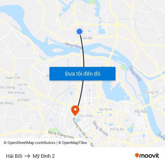 Hải Bối to Mỹ Đình 2 map