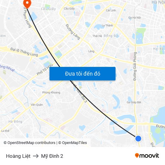 Hoàng Liệt to Mỹ Đình 2 map