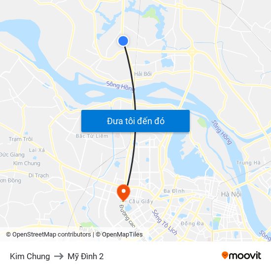 Kim Chung to Mỹ Đình 2 map