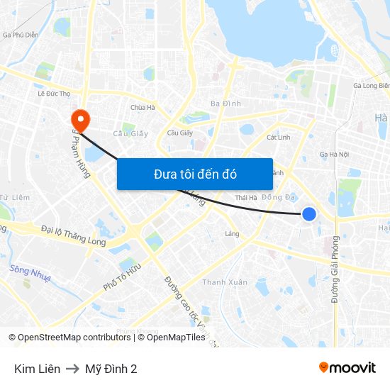 Kim Liên to Mỹ Đình 2 map