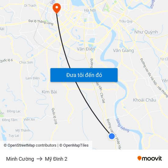Minh Cường to Mỹ Đình 2 map