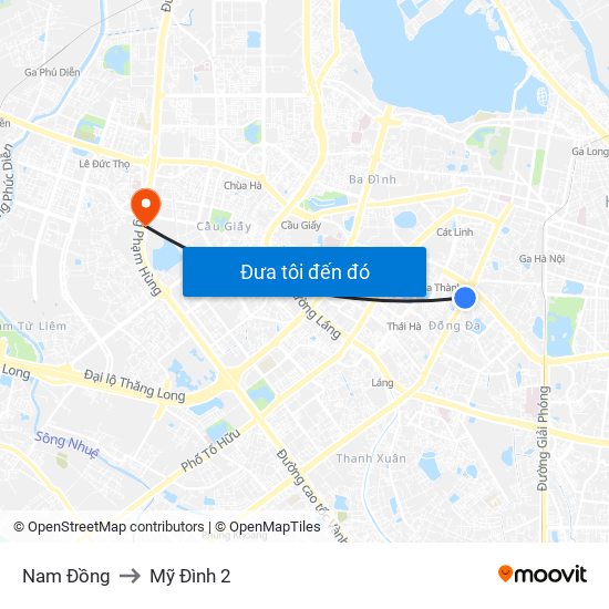 Nam Đồng to Mỹ Đình 2 map