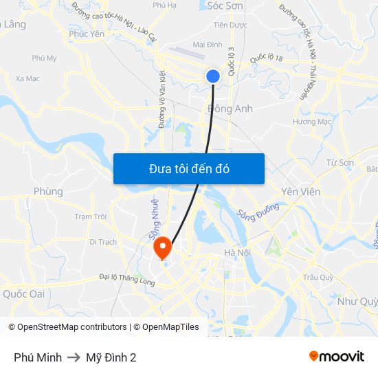 Phú Minh to Mỹ Đình 2 map