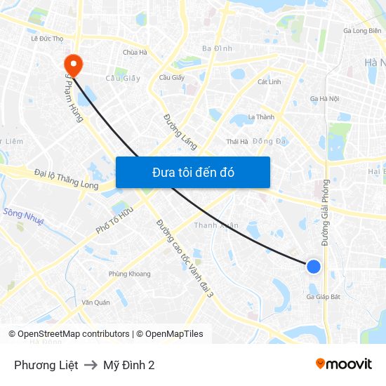 Phương Liệt to Mỹ Đình 2 map