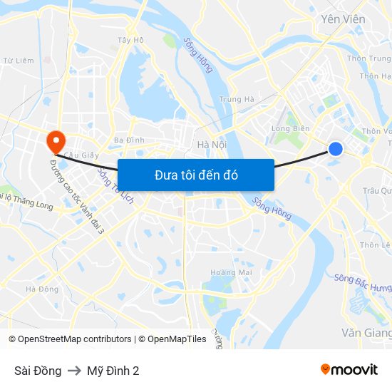 Sài Đồng to Mỹ Đình 2 map