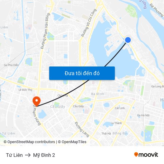 Tứ Liên to Mỹ Đình 2 map