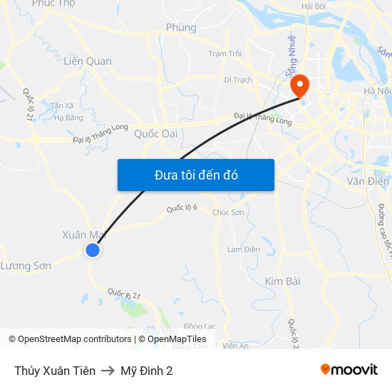 Thủy Xuân Tiên to Mỹ Đình 2 map