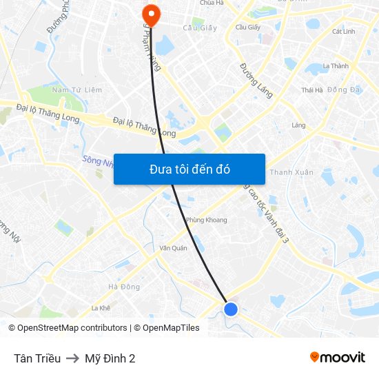 Tân Triều to Mỹ Đình 2 map