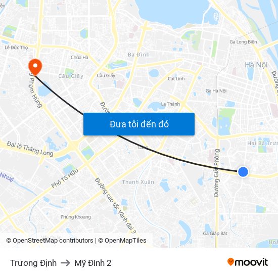 Trương Định to Mỹ Đình 2 map