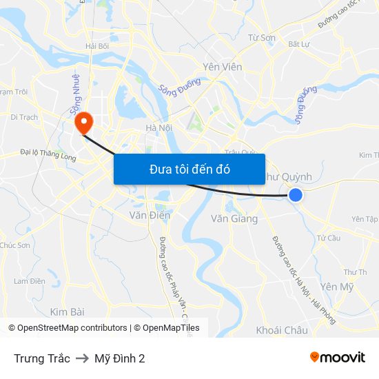 Trưng Trắc to Mỹ Đình 2 map