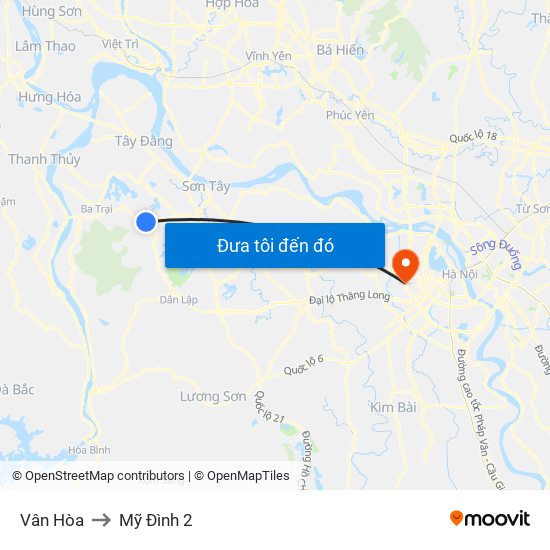 Vân Hòa to Mỹ Đình 2 map