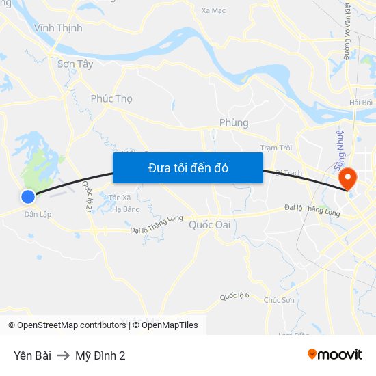 Yên Bài to Mỹ Đình 2 map