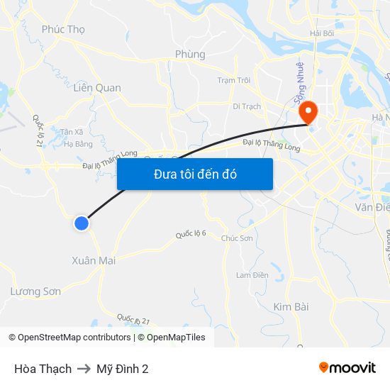 Hòa Thạch to Mỹ Đình 2 map