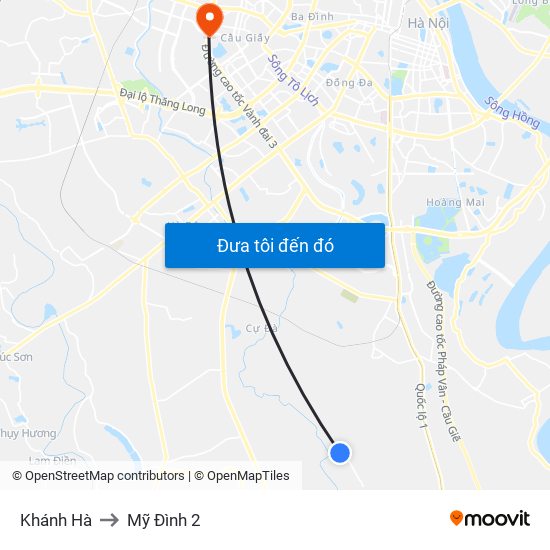 Khánh Hà to Mỹ Đình 2 map